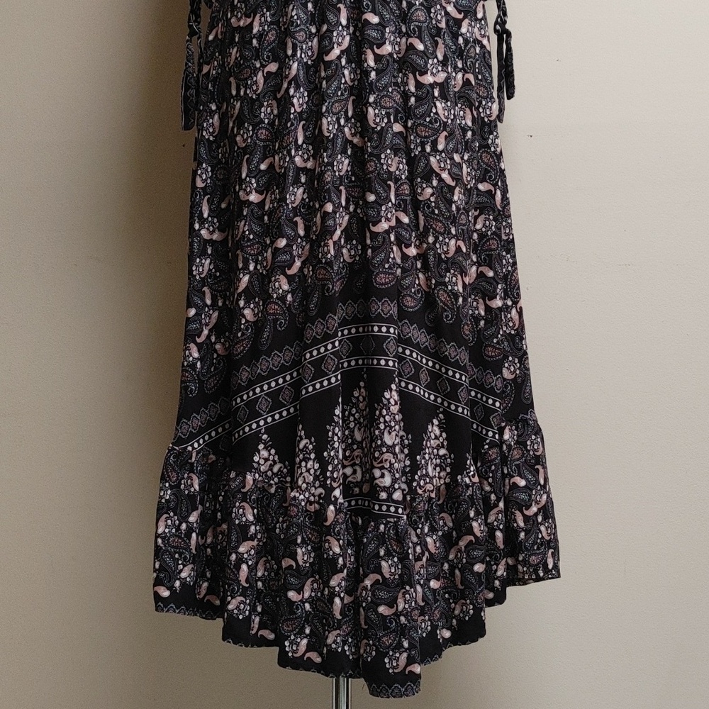Caroline Morgan Australia Maxi Dress V-Neck Empire Waist Ruffled Hem Black Small - Picture 4 of 14